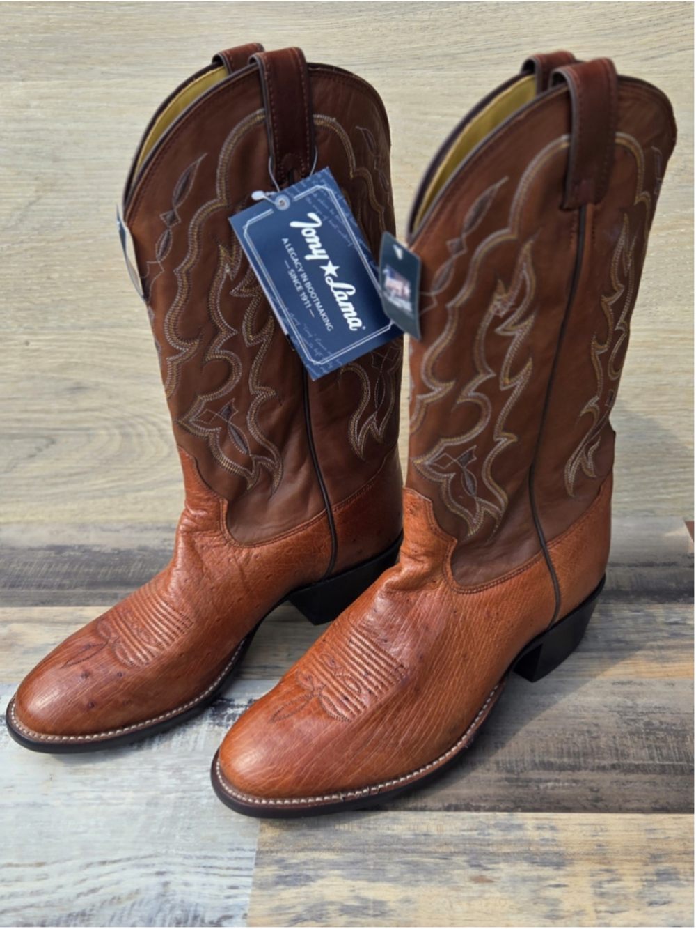Tony Lama Men’s Smooth Ostrich Cowboy Boots Brown 9 EE Style 06031 NWT
